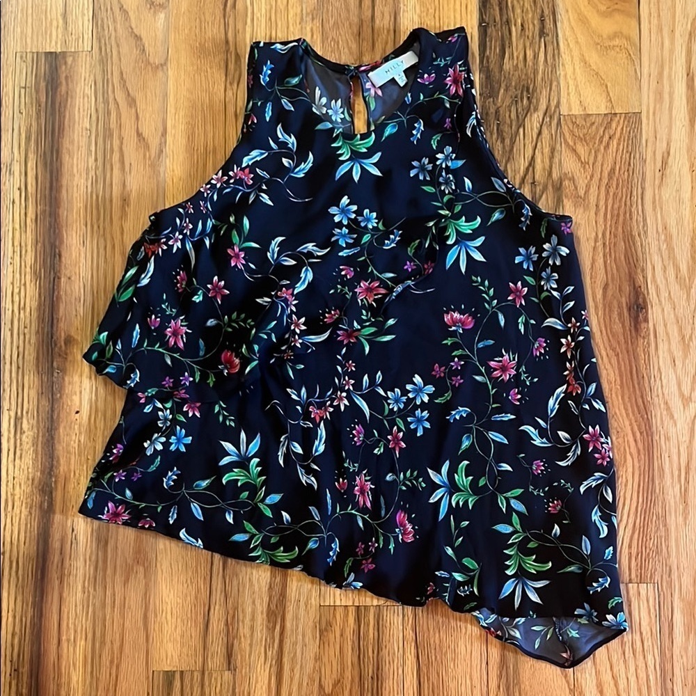 Milly Silk Asymmetrical Floral Tank